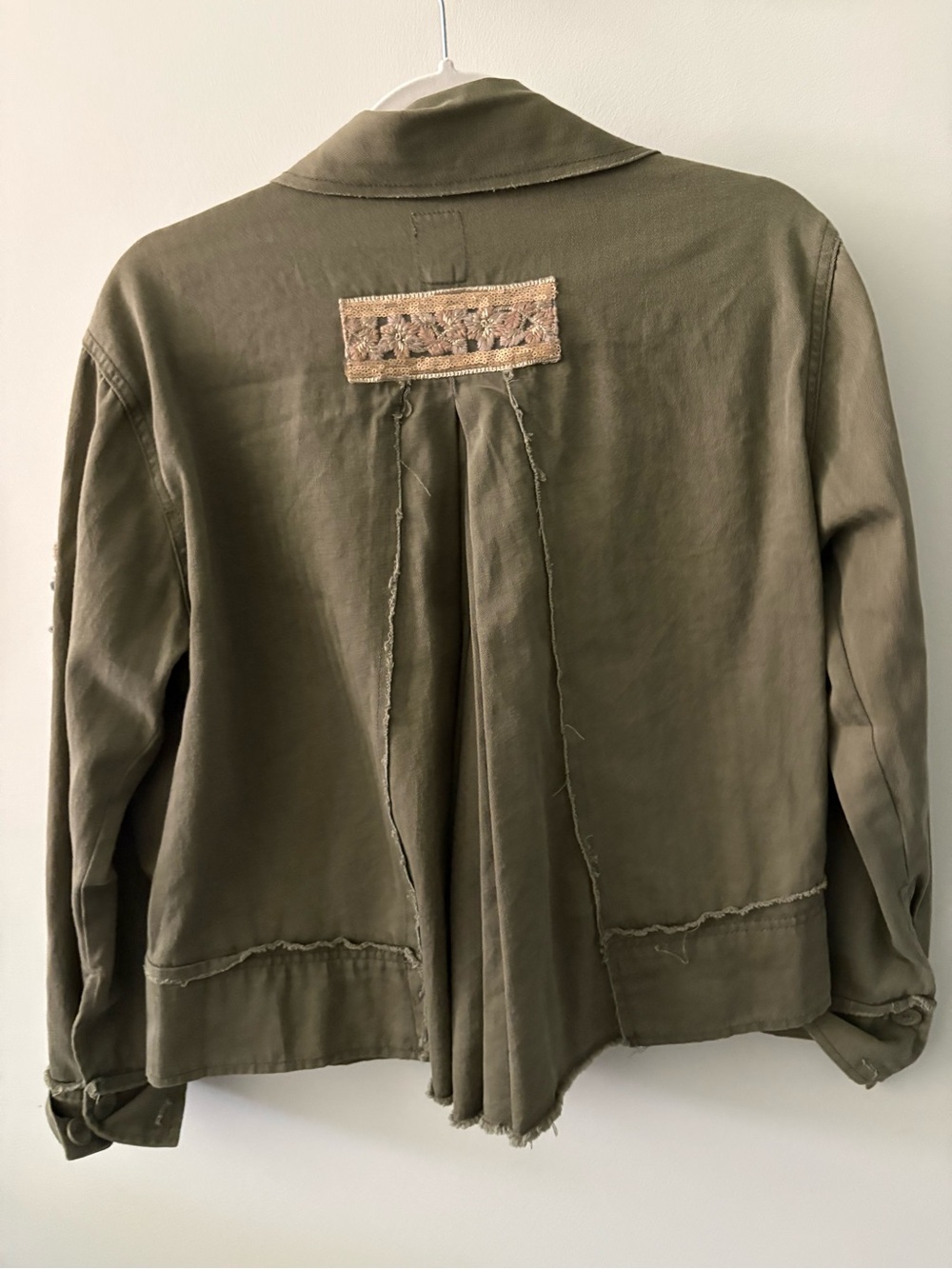 Olive Utility Jacket with Sequin Patch - Picture 3 of 4